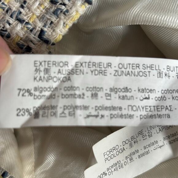 Zara Basic Cream Tweed Boucle Blazer Lady Jacket Flower Jewel Brooch Buttons XS - Picture 12 of 13